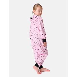 Merry Style MS10-223 Girls' Romper, Sleeping Suit with Hood, Pink polka dots black, 158-164