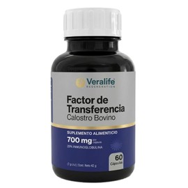 Factor de Transferencia - A Base de Calostro Bovino y 25% Inmunoglobulinas | 60 Cápsulas de 700mg | Suplemento Alimenticio para Hombres y Mujeres | Sin Azucar y Calidad Premium | VeraLife