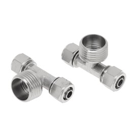 INFINAUTO Push to Connect Air Fittings 3/8" t Type Air Line Quick Joint Nickel-Plated Copper 1/2" BSPT 2 Pcs Silver Tone