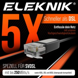 Eleknik DSL Cable, 1 m, Black, High-Speed VDSL 250 Mbps, TAE-F to RJ45, Robust Internet Cable, with Galvanised Signature, for Router to Telephone Socket, Speedport & Fritzbox