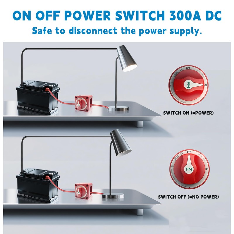 FASTSTORM 300A Waterproof Battery Disconnect Switch 12V-48V, On/Off Kill Switch
