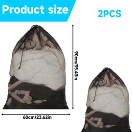 2 Pack Mesh Laundry Bags, Large Washing Machine Bags for Delicates, Durable Polyester Mesh Laundry Bags for Travel, Sports, Dorms, Black