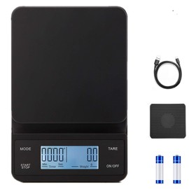 3T6B Elektronische Kaffeewaage, 3 kg/0.1 g Hochpräzise Küchenbackwaage, Tara Fuction Food Scale mit Rutschfester Matte und LCD-Timer (Weißlicht, USB-Aufladung)