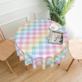 Lvhompro Easter Tablecloth 60 Inch Round Colorful Plaid Holiday Table Cloth Water-Resistant Spill-Proof Washable Fabric Table Cover for Kitchen Dining Party Picnic Indoor Outdoor