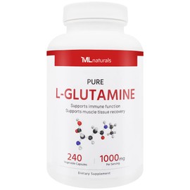 ML Naturals Pure L-Glutamine 1000 mg 240 Vegetable Capsules. 99.9% Purity Glutamine. Immune Support.