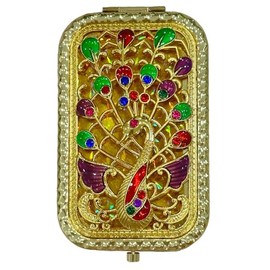 ZHU YU CHUN 1PC Vintage Spread The Wings Peacock Pattern Cosmetic Makeup Pocket Purse Magnification Jewel Mirror （Rectangle）