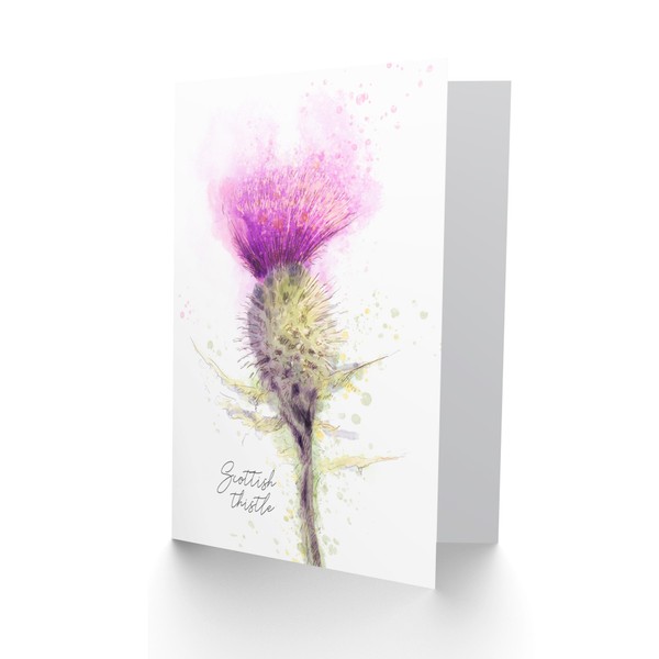 Wee Blue Coo Scottish Thistle Flower Head Watercolour Scotland Greetings Card