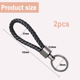 SLIVERBA Pack of 2 Braided Leather Key Fobs, Leather Car Keyring, Key Fob for Men Women, for Car, Motorcycle, Bicycle and Home Lanyard (Black), black