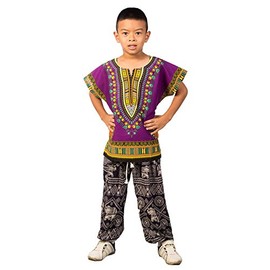 LOFBAZ African Dashiki Shirt for Kids Girls Boys Unisex Clothes Print T-Shirts Little Baby Toddler Dress Up Clothing Purple 8-9 Years
