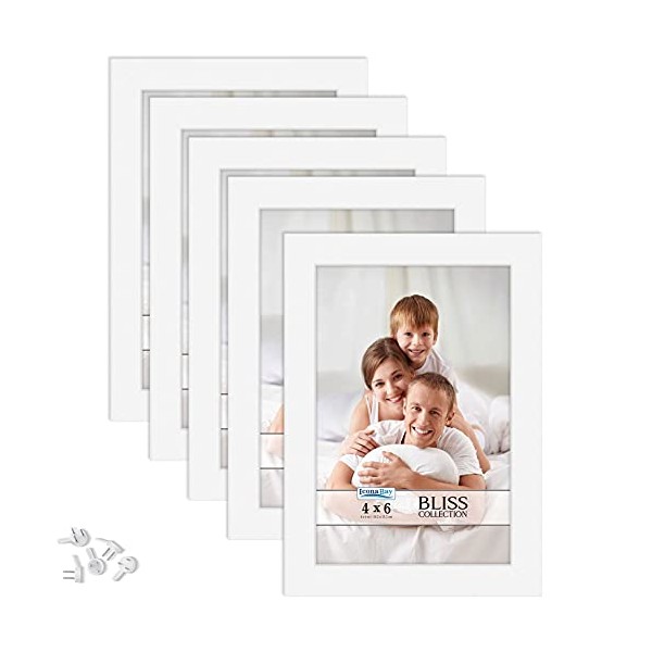 Icona Bay 4x6 Picture Frames (White, 5 Pack), Modern Style