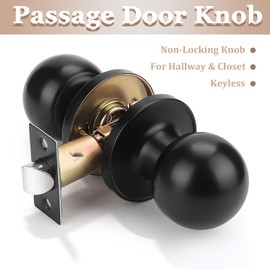 Probrico Black Interior Door Handles - Passage Knobs for Closet/Hallway, No Lock, Inside Hardware, 6 Pack
