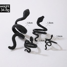 LXONTSG Snake Ring, 4-Piece Snake Rings Set, Open Snake Ring, Vintage Snake Rings, Gothic Snake Rings, Adjustable Snake Ring, Punk Vintage Rings for Women and Girls, Not applicable, Not applicable.