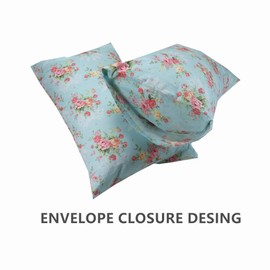 Blue Queen Cotton Pillowcases Set, Premium Quality Floral Printed Pillow Covers, 20" x 30"