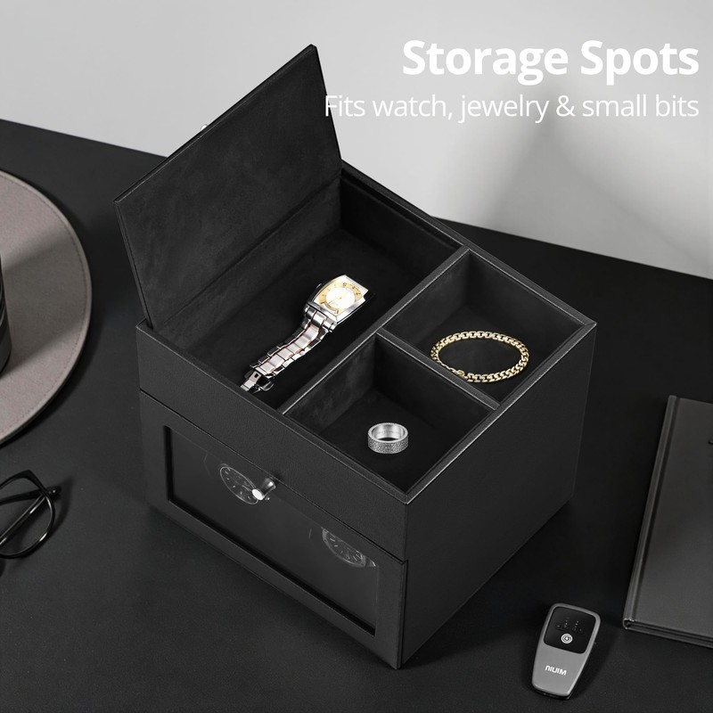 LLS Automatic Double Watch Winder with Storage Box, Japanese Quiet