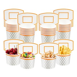 LYART 48Pieces Basketball Hoop Snack Cups for Basketball Birthday Party Decorations Supplies, Basketball Decor Themed Party Favors, Disposable Paper Snack Food Bowl, 8 oz(48)