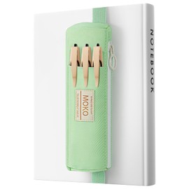 MoKo Pen Holder for Notebook, Pencil Pouch with Adjustable Elastic Band, Slim Portable Zipper Pen Pouch Holder for Planners, Journals, Book, Green