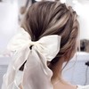 CTEAKOP 2 Pcs Elegant White Hair Bow, Silk Yarn Ribbon