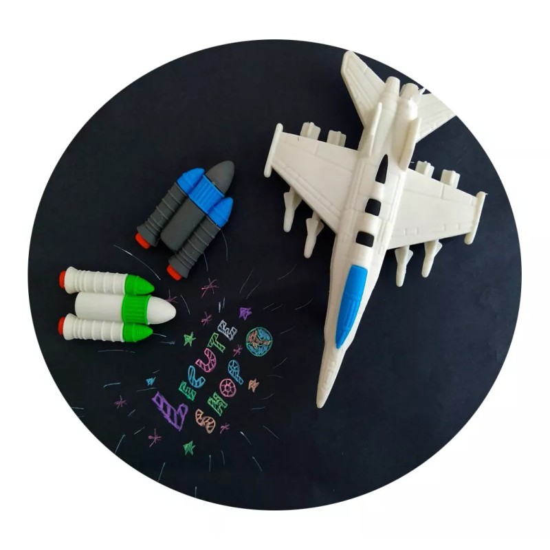 Tochain Goma Borrar Avion Jet Cohete Escolar Niños Borrador