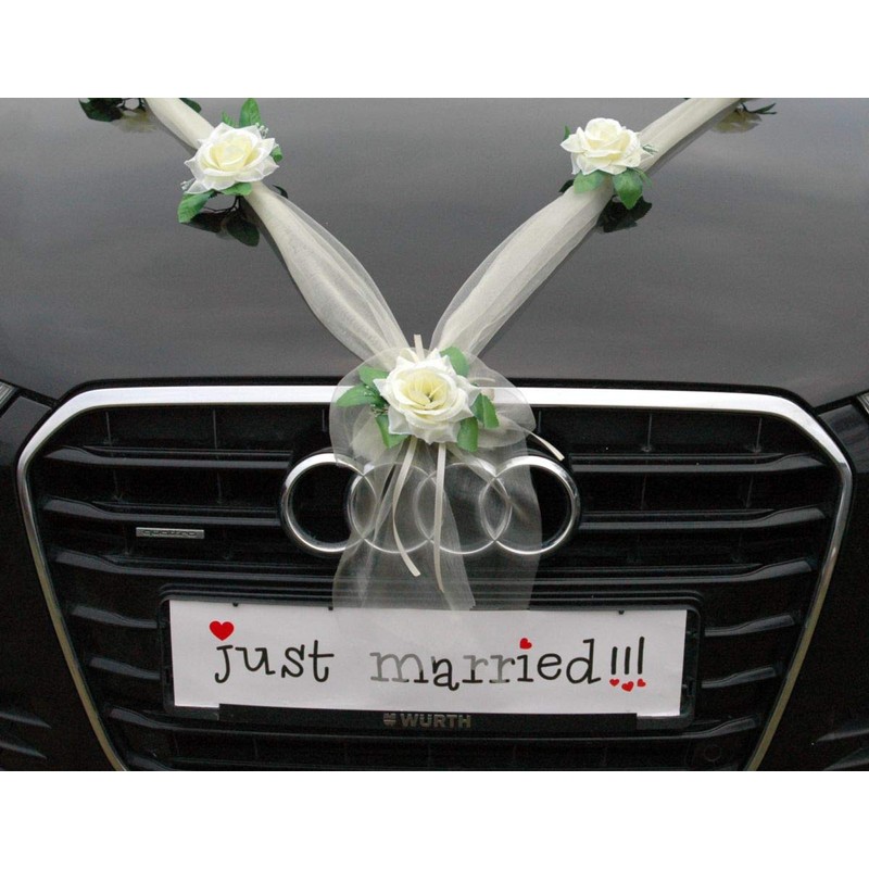 Autoschmuck Organza M garland with roses for bride and groom