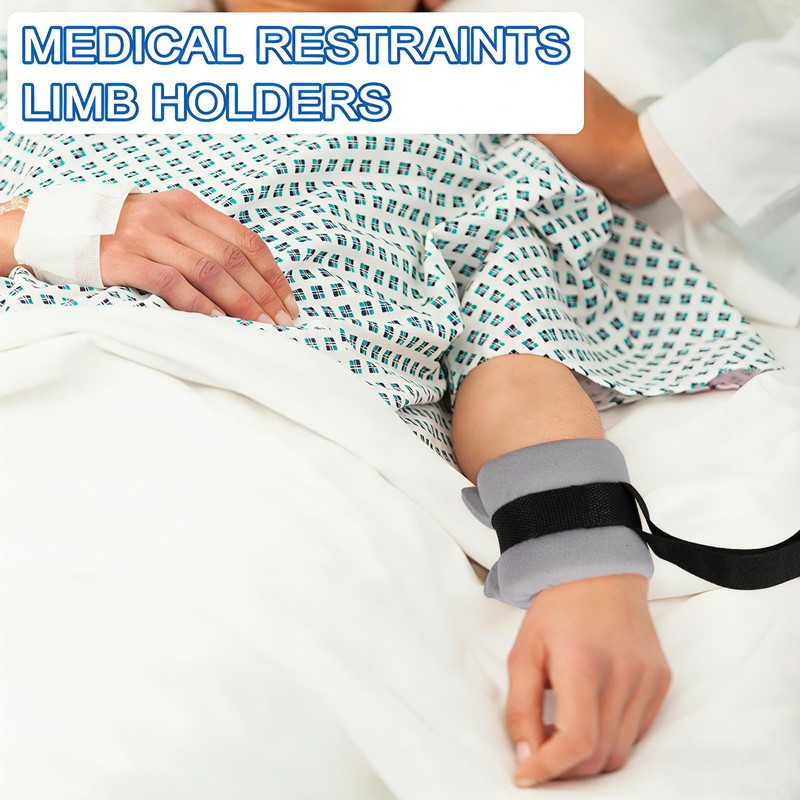 4Pcs Medical Restraints Patient Hospital Bed, Gray