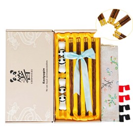 Eastyupin Dishwasher-safe, chopsticks, chopsticks for eating, 4 chopsticks with zodiac sign, 4 chopstick holders with panda motif, 4 auxiliary clips for beginners, 1 storage bag