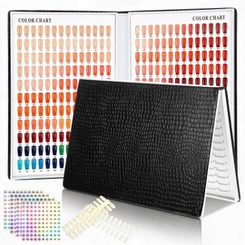 Professional 308 Nail Color Chart Book with 120 Pcs False Nails and 1-400 Number Labels, Gel Polish Display Card for Nail Art Salon Swatches and Practice Design, Black