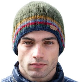 Classic Irish Wool Rib-Knitted Winter Beanie, 100% Wool with Fleece Lining, Hand Washable, Stretches 55-61cm (US, Alpha, One Size, Green)