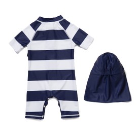 Bonverano (TM) - Traje de sol con protección solar UPF 50+ para niños, con cierre y sombrero de sol (3-6 meses, peces coloridos), Rayas, 3 Años