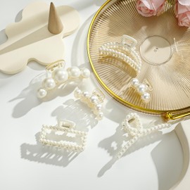 CWJCYTNSN Pearl Hair Clips Hair Accessories for Women, 6 PCS Large Small Hair Claw Clips for Thick and Thin Hair, Nonslip Barrettes for Styling Wedding Birthday Back to School Gifts