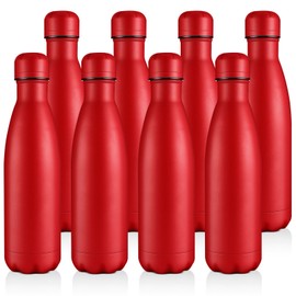 Volhoply 17oz Stainless Steel Water Bottles Bulk, Leakproof Insulated Metal Water Bottle for Sports, Travel, Adult, Available in Packs of 1, 4, 8, or 12（Red,8 Pack）