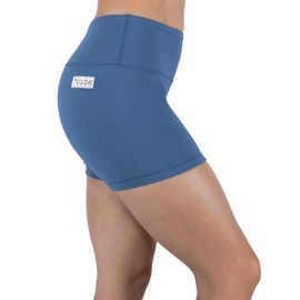 Tough Mode Pantalones cortos de tiro alto para mujer, 3 y 5 pulgadas, súper suaves, atléticos, para entrenamiento, correr, yoga, voleibol, WOD, 12,7 cm, azul egeo, M