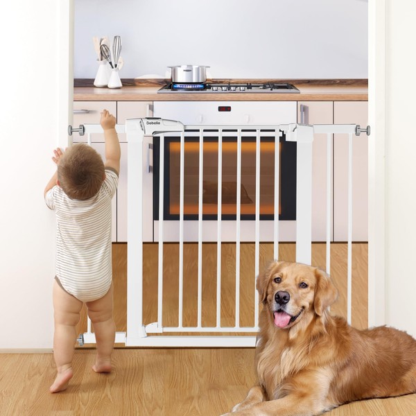 Babelio Baby Gate for Doorways and Stairs, 26-40 inches Dog/Puppy Gate, Easy Install, Pressure Mounted, No Drilling, fits for Narrow and Wide Doorways, Safety Gate w/Door for Child and Pets