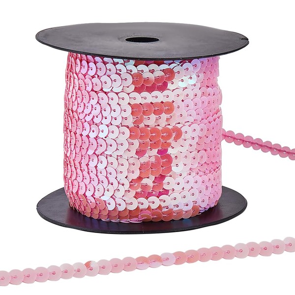 CABODYALS 91.44M 6mm Pink Sequin Trim Flat Sequins Strips Elastic