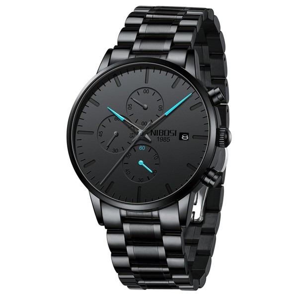 NIBOSI Men's Watches Analog Minimalist Black Dial Business Chronograph Military