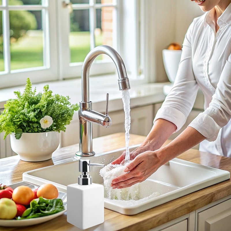 AstraLoom 320ml Square Ceramic Hand Soap Dispenser with Plastic Pump