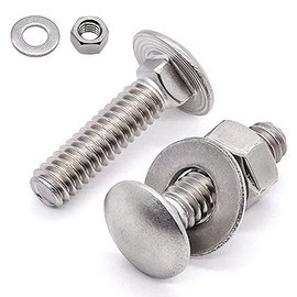Glvaner (10 Sets) 1/4-20 x 1-1/4" Stainless Steel Carriage Bolts Screws Round Head Square Neck and Hex Nuts & Flat Washers 304 Stainless Steel 18-8 Full Thread Coverage