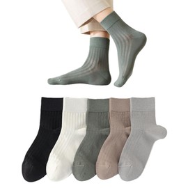 DAMILY Men's Summer Breathable Mesh Socks, Sweat Absorbent, Quick Drying, No Stuffy, Thin, Set of 5, Crew Socks, Business or Casual, Summer Socks, 9.4 - 10.6 inches (24 - 27 cm), multicolor