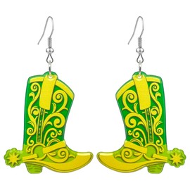 RofYof Western Cowgirl Earrings Western Cowboy Boots Earrings Boho Western Drop Dangle Earrings for Women Country Concert Jewelry Gift (green)