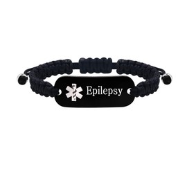 JunyiDIY Men's Epilepsy Alert Bracelet, Black Braided Adjustable Emergency Rescue Jewelry for Brother Dad 's Health Monitoring YS5833