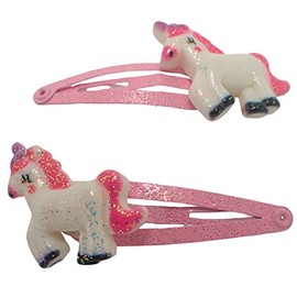 Topkids Accessories Frosty Glitter Unicorn Motif Snap Hair Clip Small Hair Clips Girls Hair Accessories Baby Hair Clips Girls Hair Clips Mini Hair Clips Toddler Clips Pin Curl Clips (Pink)