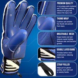 Adhawk Goalkeeper Gloves for Kids & Adult, Football Training Goalie Gloves, Non-Slip Palm Material with Extra Foam Padding, Double Layer Wrist Protection