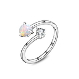 KristLand Opal Ring Sterling Silver Adjustable Open Ring with Cubic Zirconia Silver Women Ring Holiday Jewelry Gift for Ladies Girls