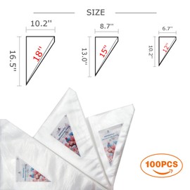 Pastry Bags 100 Pack - Disposable Decorating Bags Thickened Piping with 3 Icing Bags Ties Fit for All Sized Tips Kit and Couplers TOSSOW Bakeware Cook