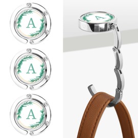 3pcs Initial Foldable Purse Hooks for Table, Flower Letter Folding Handbag Hanger, Collection Desk Hooks for Women (Green-A)