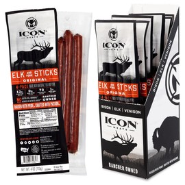 ICON Meats Elk and Pork Snack Sticks, Original, 6 Pack of High Protein Snacks, 4 Meat Sticks per Pack, Low Sugar, Gluten Free, Natural, USDA Inspected, Made in the USA, Gifts or Stocking Stuffers