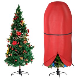Christmas Tree Cover with Adjustable Straps, Upright Xmas Tree Storage Bag with Zipper & Drawstring for up to 9 Foot Artificial Tree Standing with Ornaments, Waterproof, Dustproof