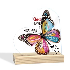 Christian Gifts for Women Birthday - Inspirational Butterfly Christian Desk Acrylic Decor Sign - 4×4.4 Inches - Religious Spiritual Gift for Friends Mom Sister Girl Female Coworker