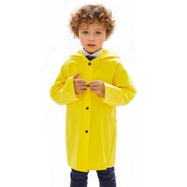 COJOUCCI Yellow Raincoat Rain Jacket - Children Lightweight Button Down Hoodie Rain Coat for Girls Boys Toddlers, Easy to Fold (US, Alpha, Medium, Regular, Yellow)