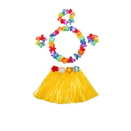 GWAWG Hawaiian Leis Hula Grass Skirt Set Hawaiian Grass Skirt Hawaiian Garlands Necklace Bracelet Headband Yellow Hula Skirt Set for Adults Kids Hawaiian Costume Tropical