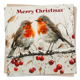 Beautiful Robins Christmas Card - Wishing You A Very Merry Christmas - Robins On Branch - For Husband, Wife, Relative, Colleague, Friend, Best Friend, Partner or Other Family Members